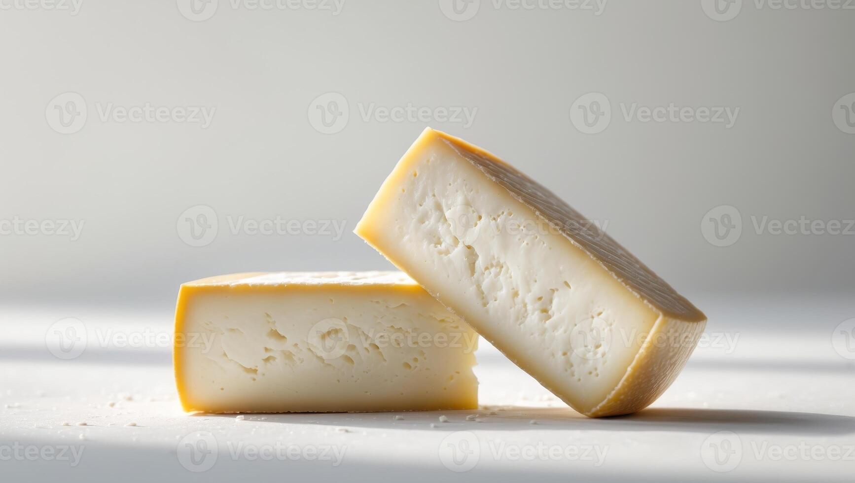 Two slices of cheese with a creamy white color and a slightly rough texture. photo