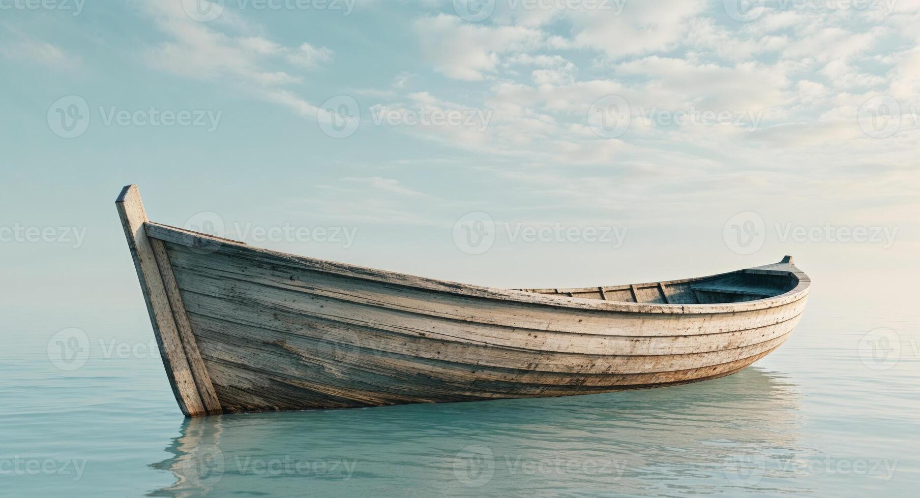 Weathered Wooden Boat with Rustic Charm Floating on Water photo