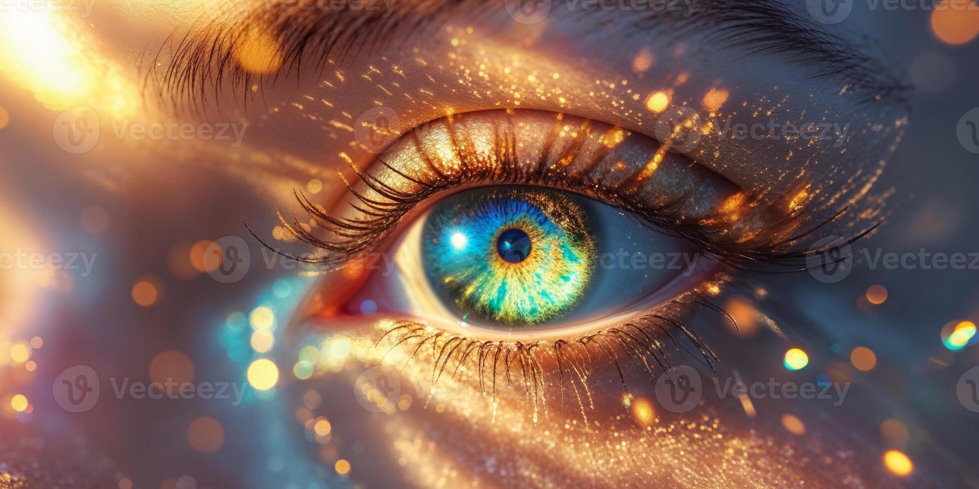Close up of a captivating eye bathed in sunlight photo