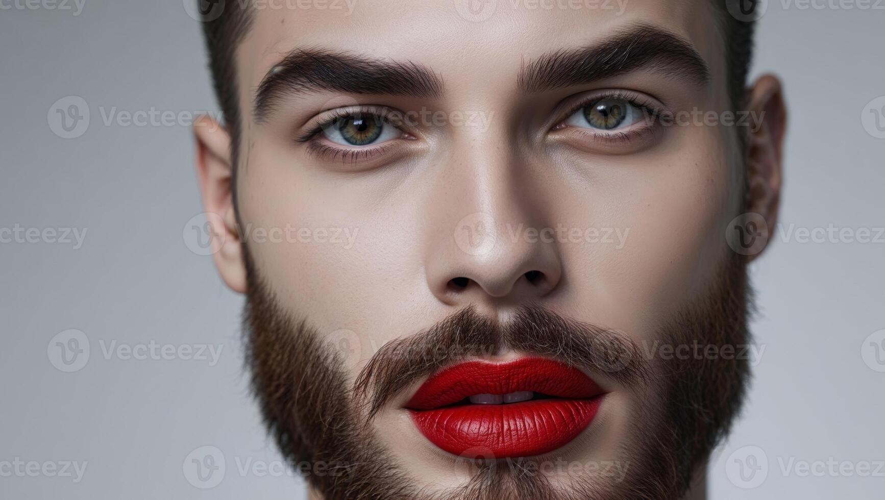 A man with a beard and red lipstick photo
