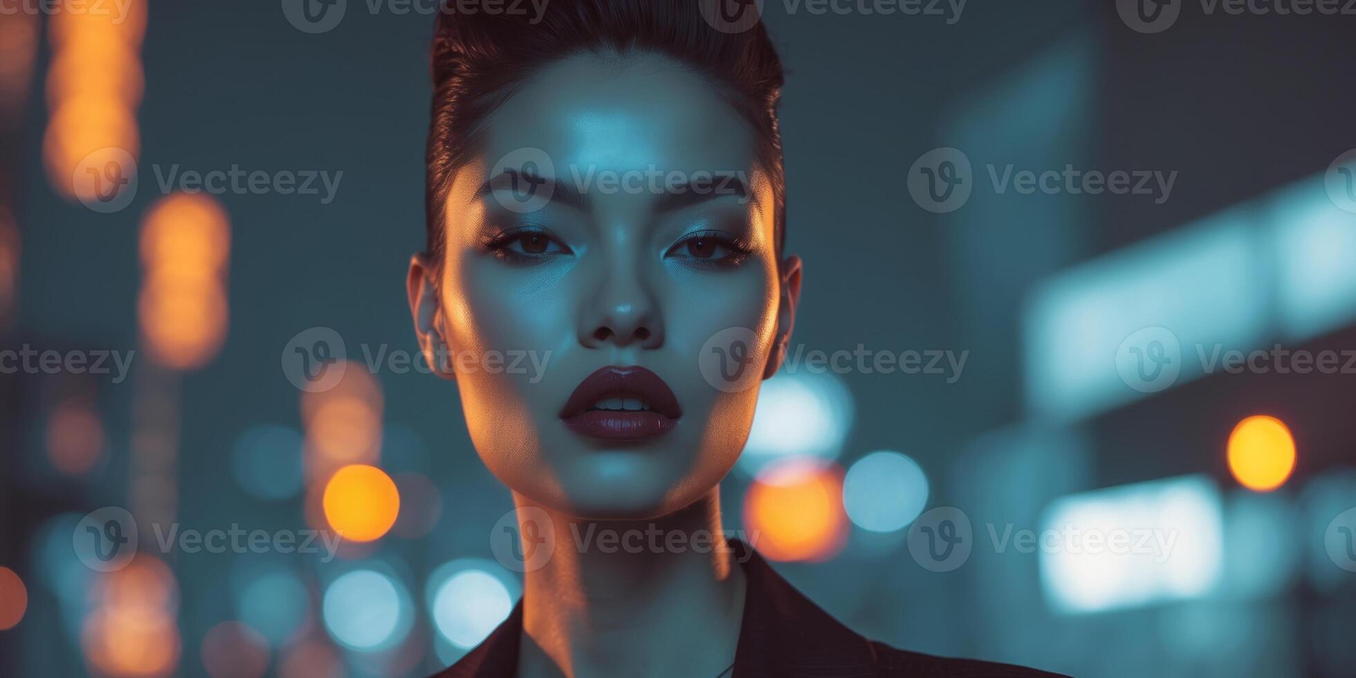 A woman with dark makeup and a black jacket photo