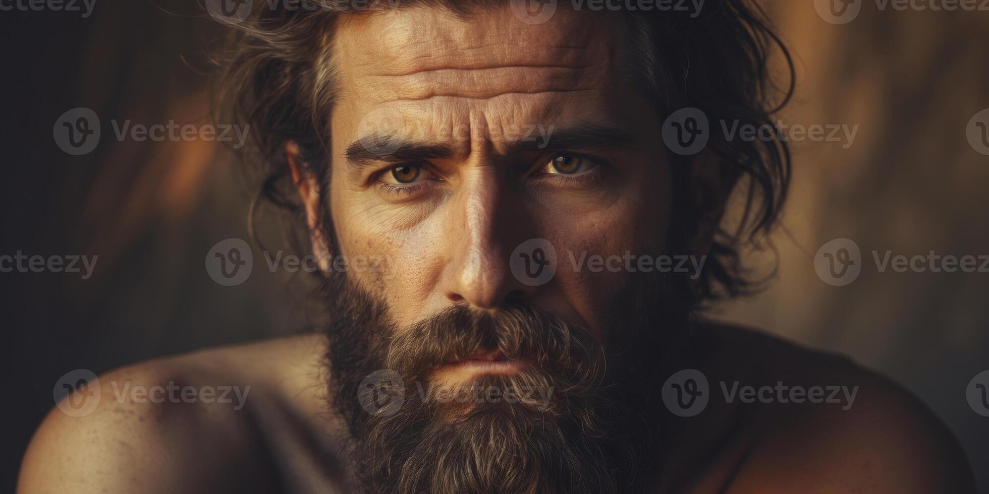 A man with a beard and long hair photo
