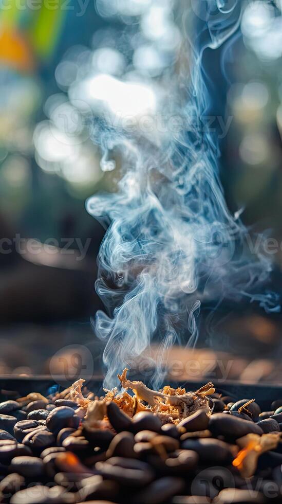 Roasted Coffee Beans with Smoke and Fire photo