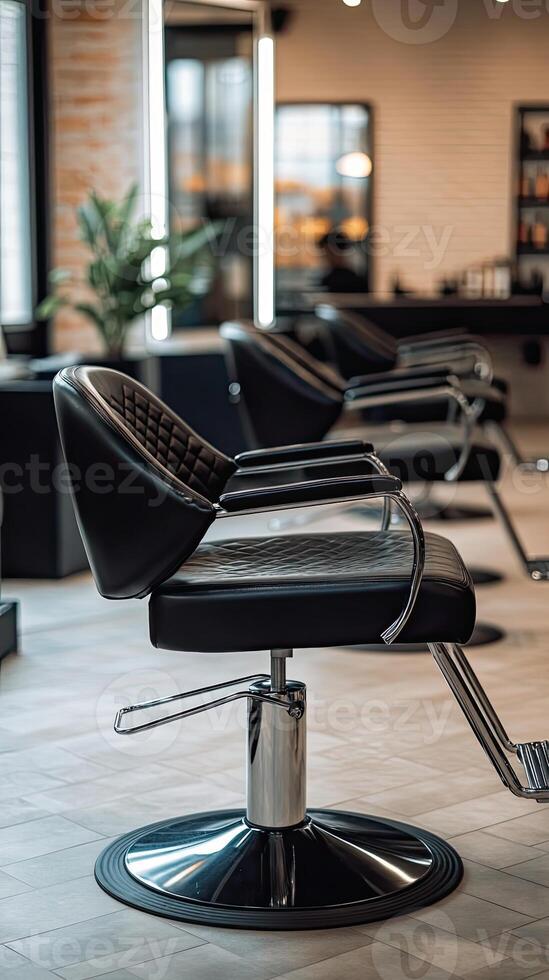 Stylish Black Leather Salon Chairs in Modern Interior photo