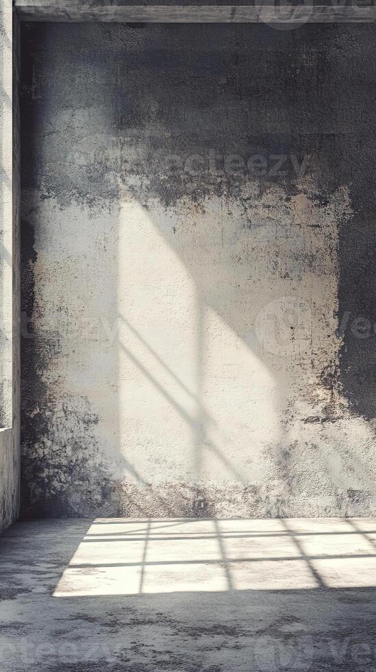 An empty room with a window and concrete walls photo
