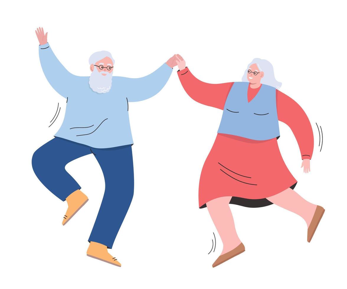 An elderly couple dances happily. The old people are actively moving and enjoying life. vector