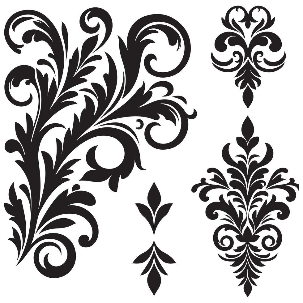 A set of black and white floral designs on a white background vector