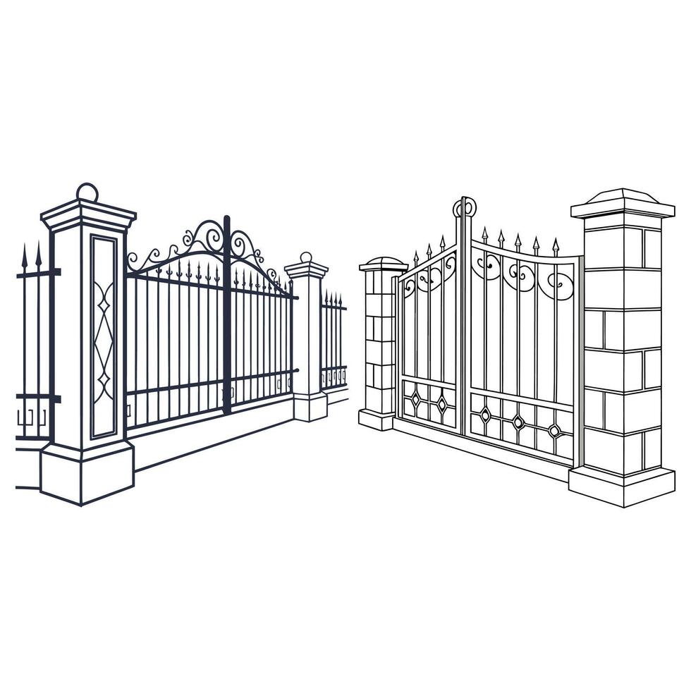 two different types of wrought iron gates vector