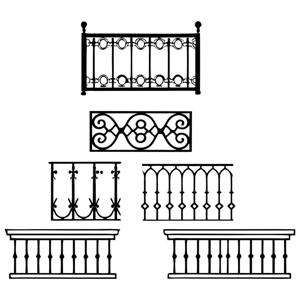 various types of iron railings and balusters vector