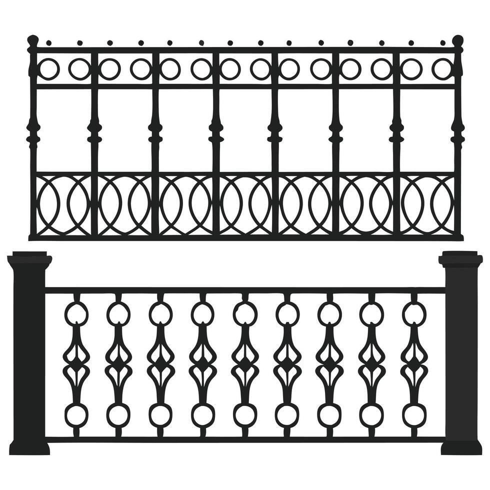A set of iron fence and railings design on a white background vector