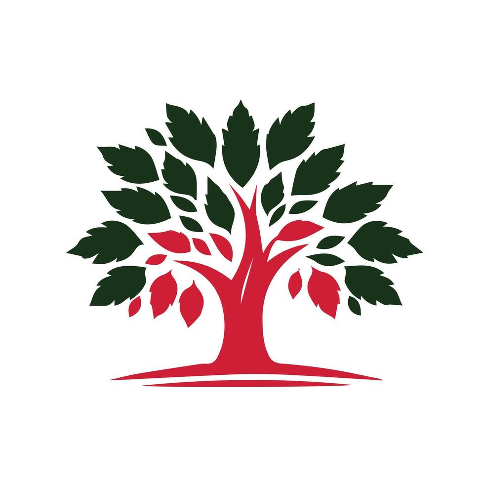 A red and green tree with leaves on it vector