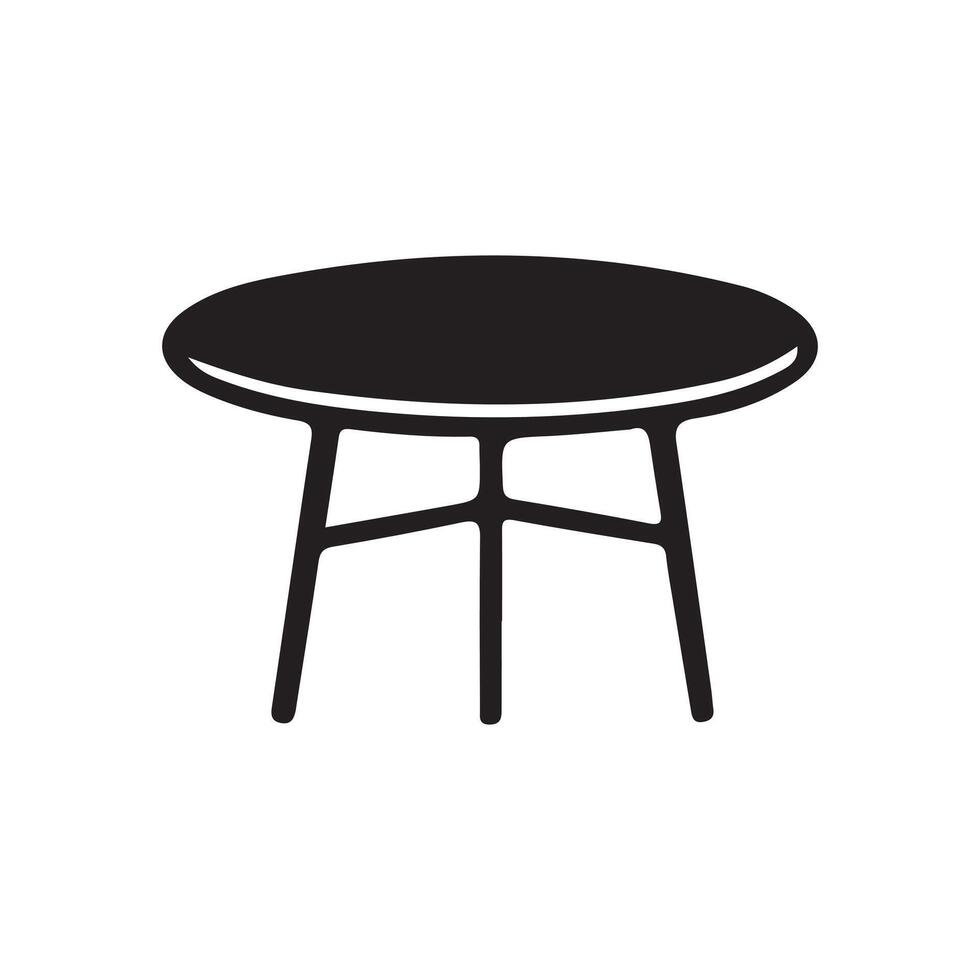 A black and white illustration of a round table design on a white background vector
