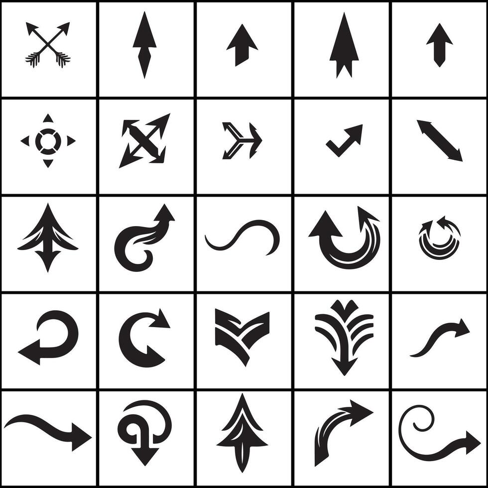 A set of arrows and arrows silhouette icons design on a white background vector