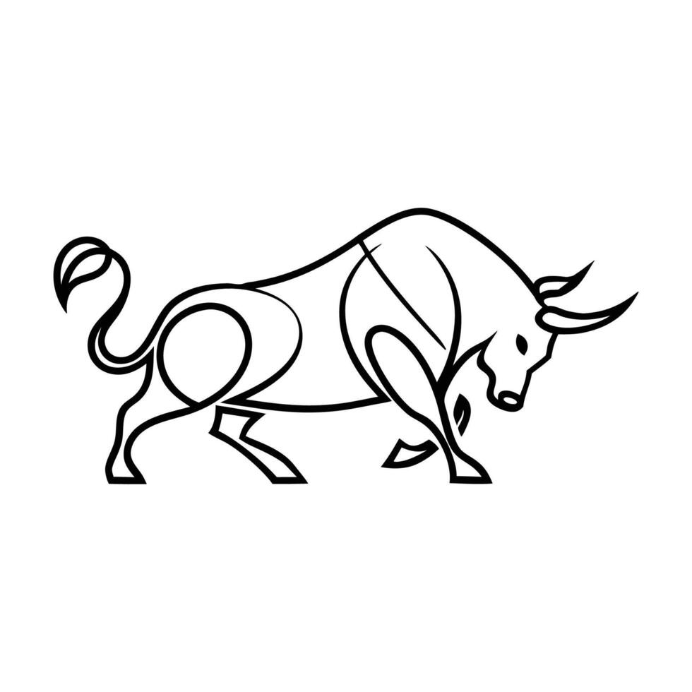 line art bull logo design vector