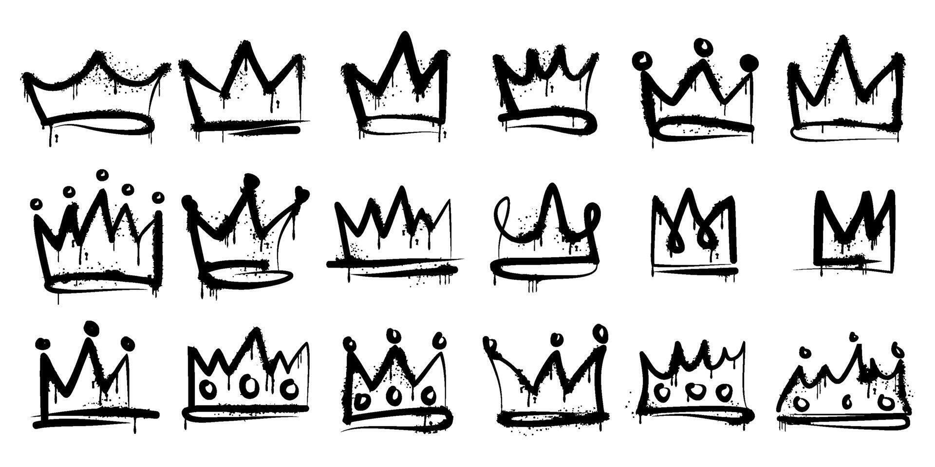 spray painted graffiti crown collection with dripping effect, isolated on white background illustration vector