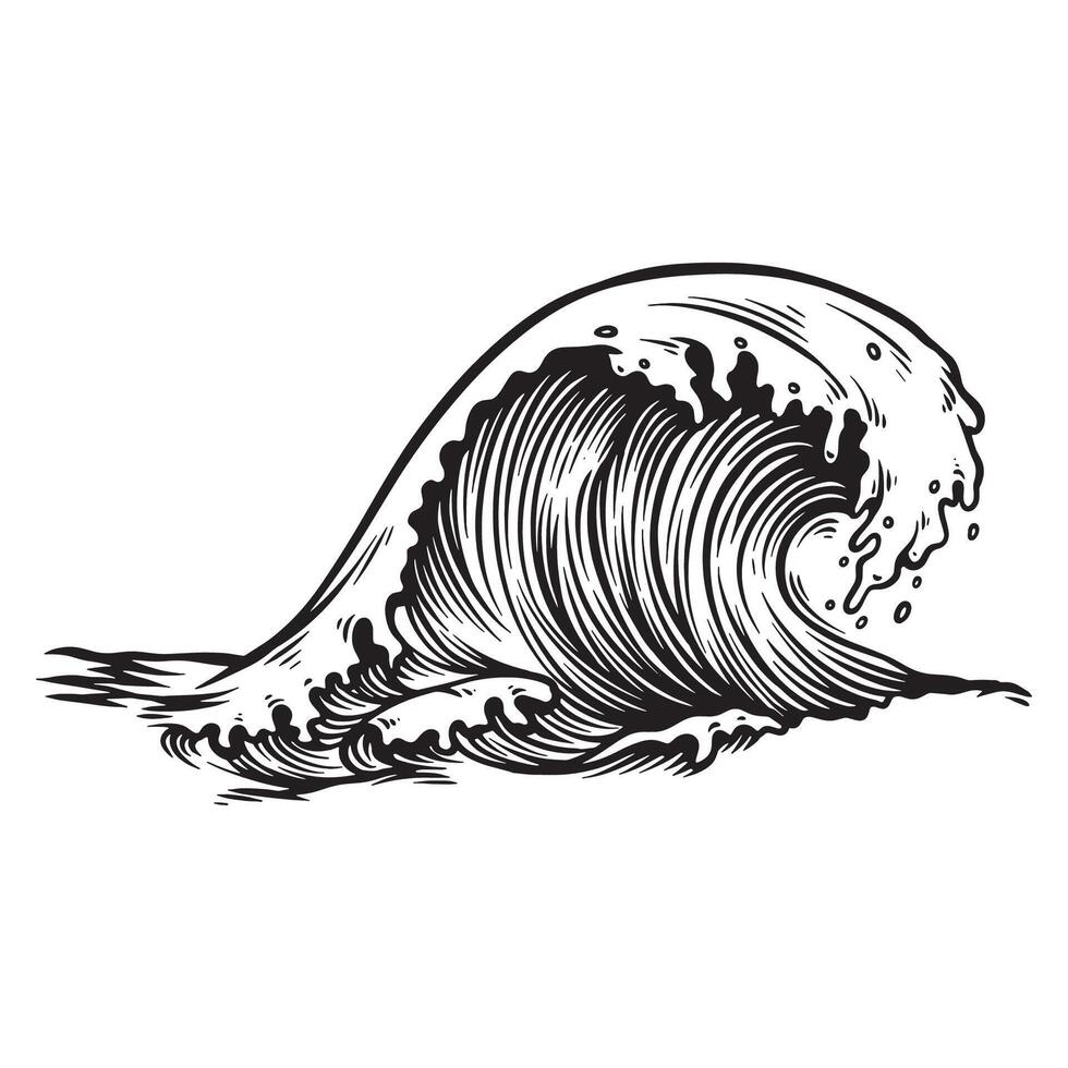 Vintage Black and White Wave Illustration vector