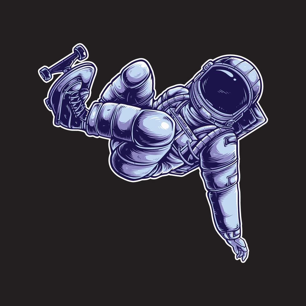 Full-Color Astronaut Skateboarding Illustration vector