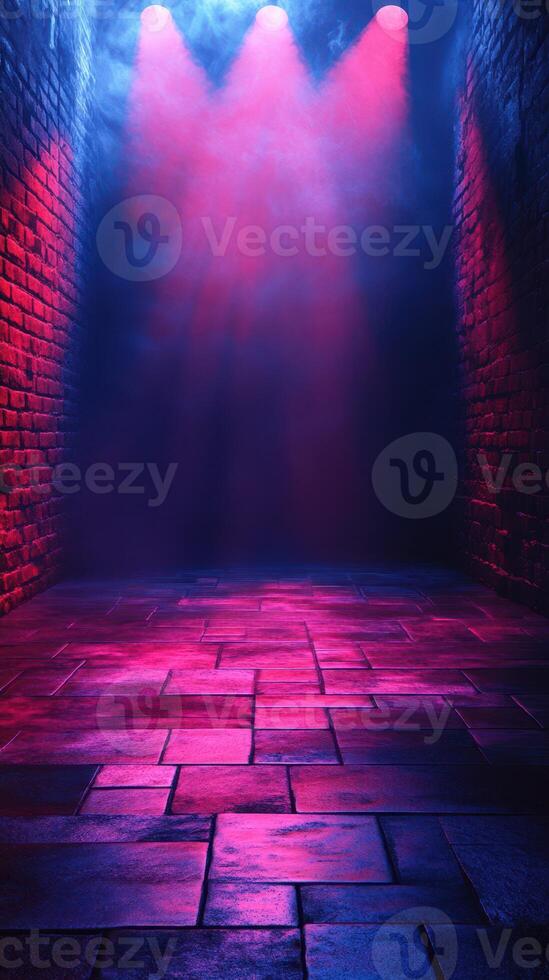 Dramatic lighting illuminates an empty performance space in vibrant colors photo