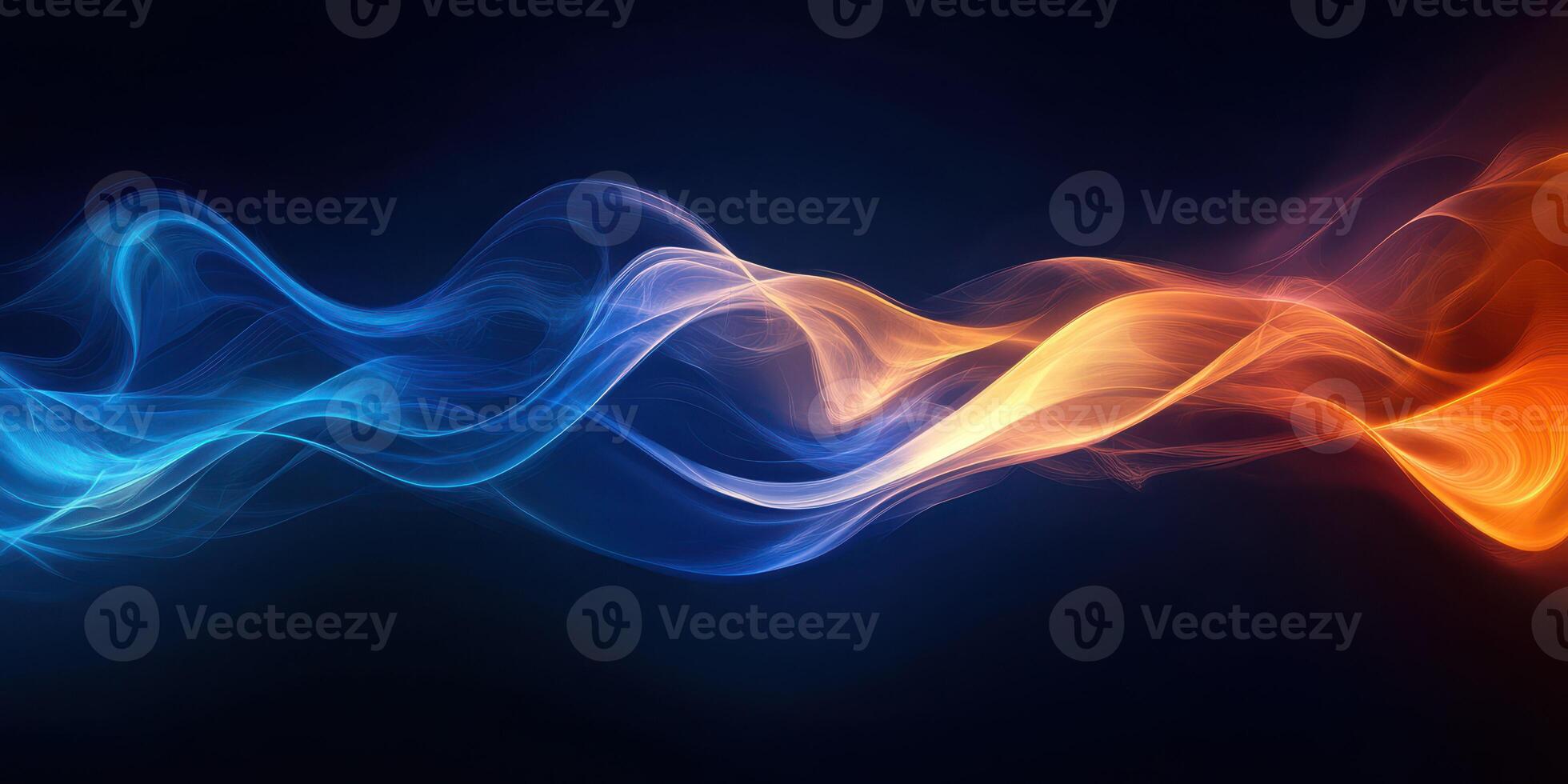 Abstract blending of blue and orange waves creating dynamic visual flow on a dark background photo