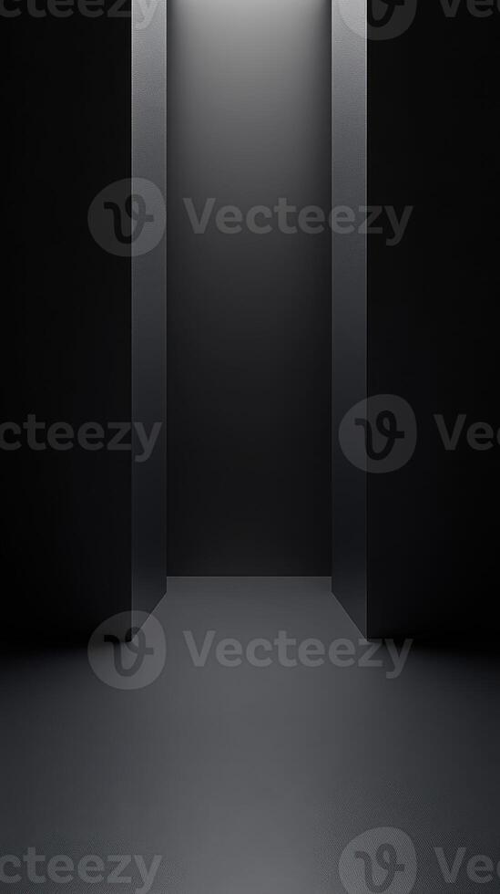 Minimalist interior space with dramatic lighting creating a focal point in a dark environment photo