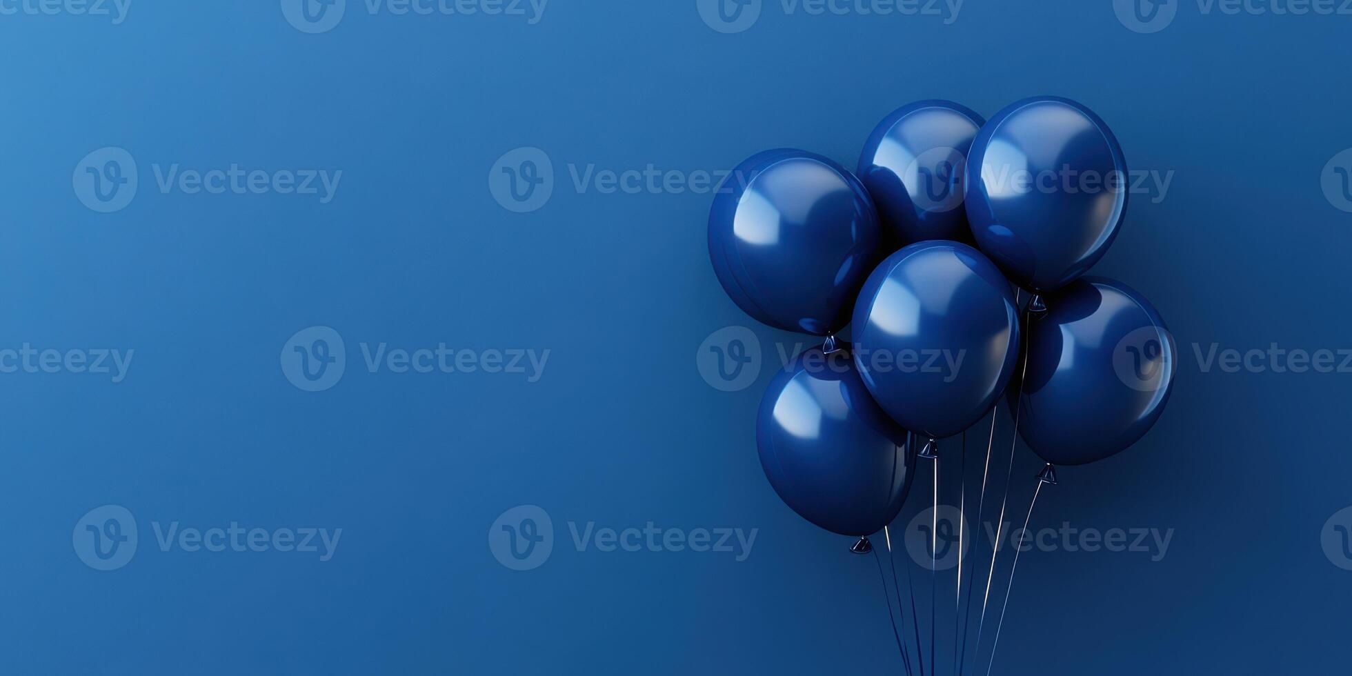 Blue balloons float together against a solid blue background in a simple and elegant display photo