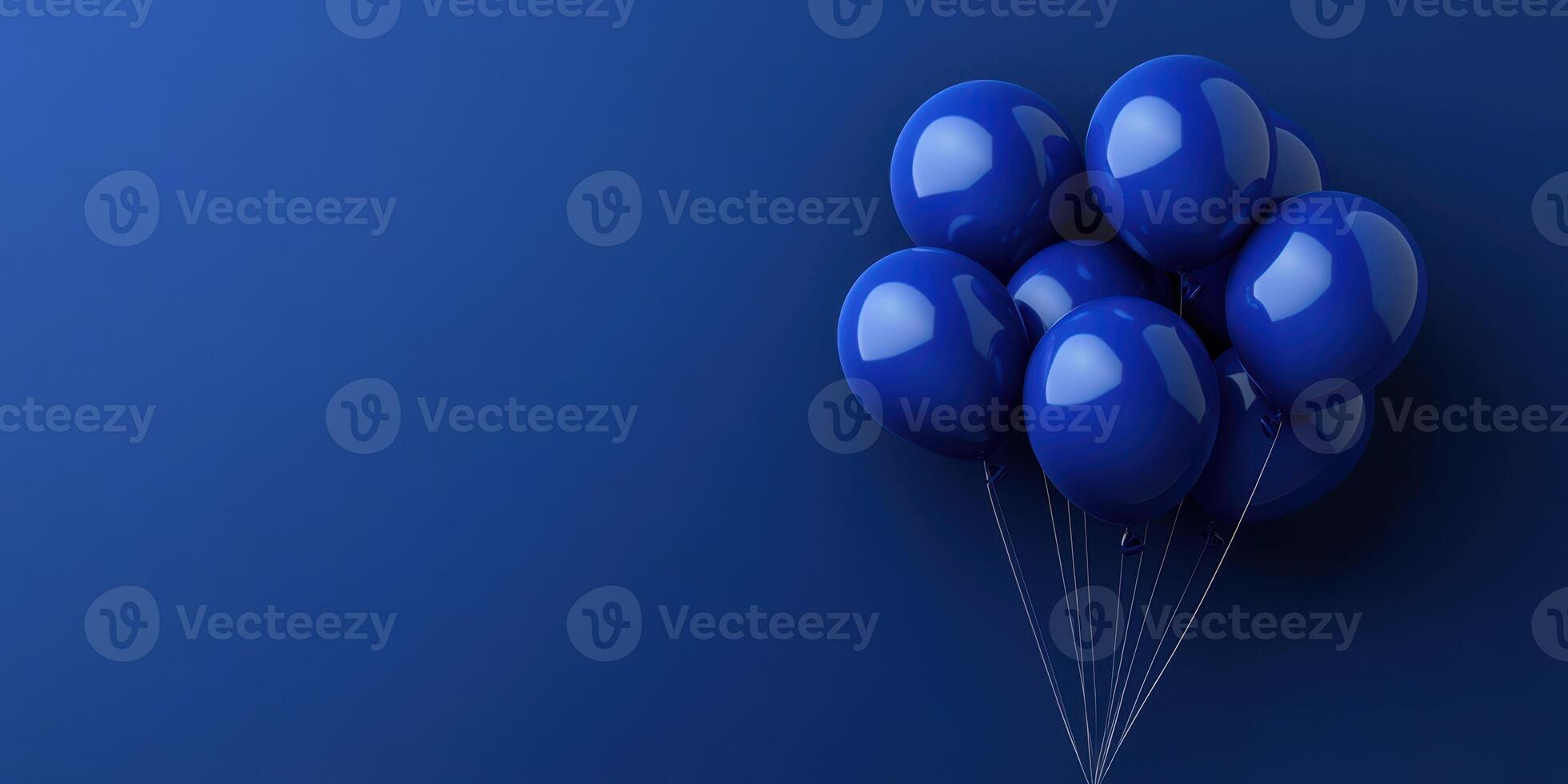 Blue balloons float gently against a solid navy background creating a vibrant contrast in a cheerful display photo