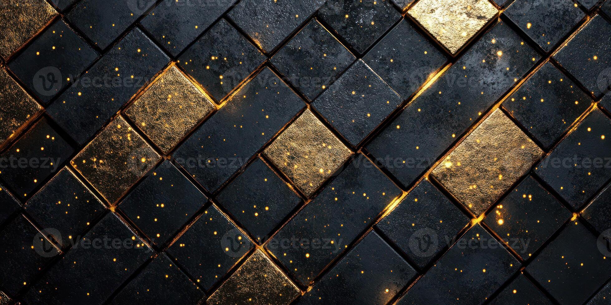 Intricate pattern of black and gold tiles arranged in a stylish geometric design photo