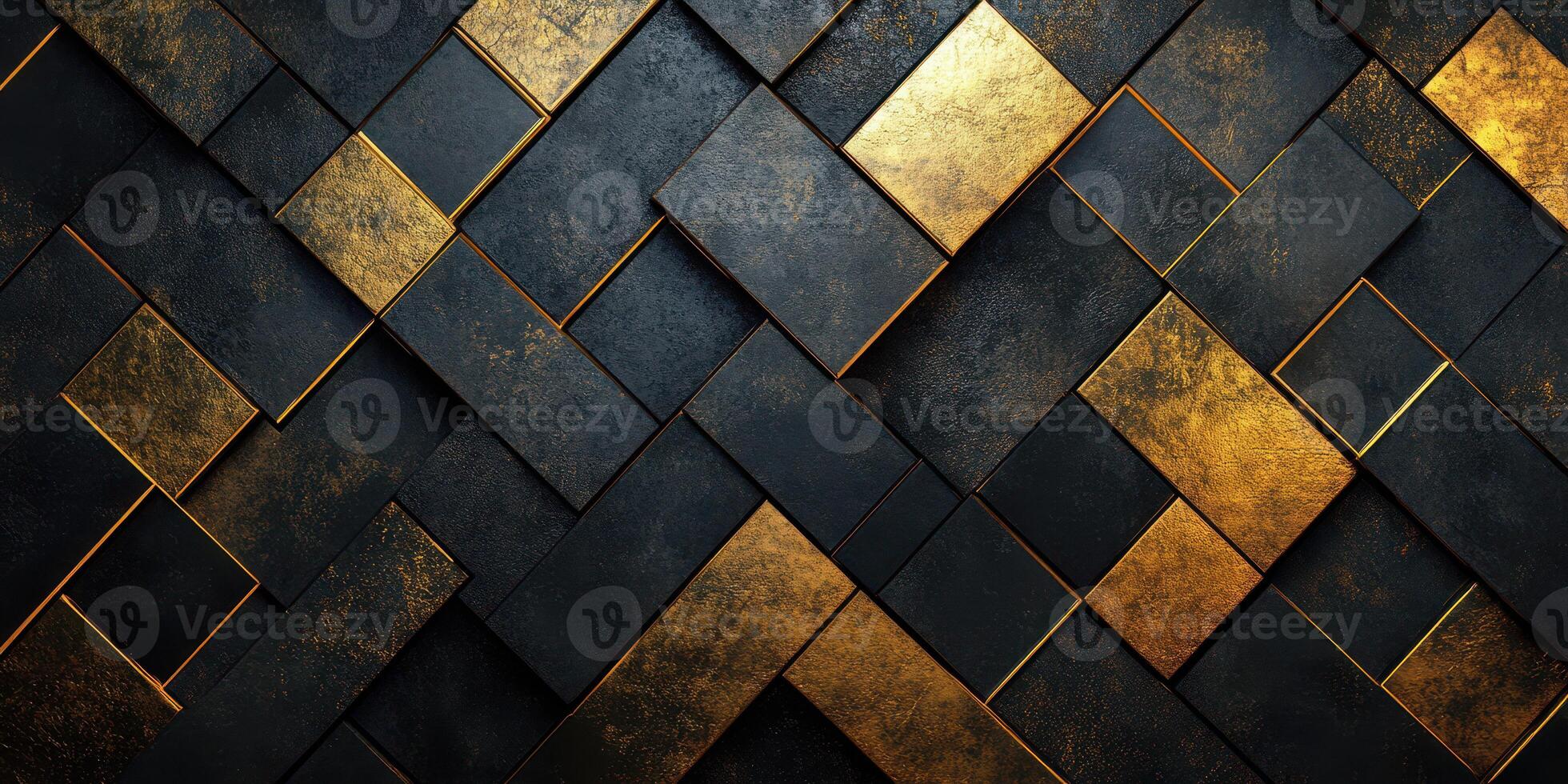 Geometric pattern of black and gold tiles arranged in a modern design for interior decoration photo