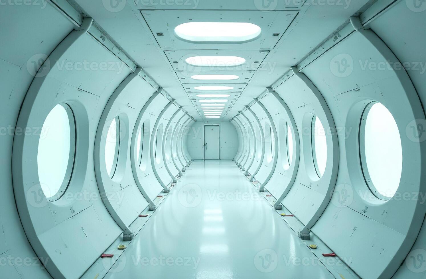 Retrofuturism interior of the building, free space corridor nice photo