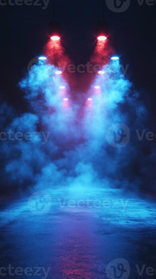 Colorful smoke and lights create an atmospheric backdrop for a nighttime performance photo