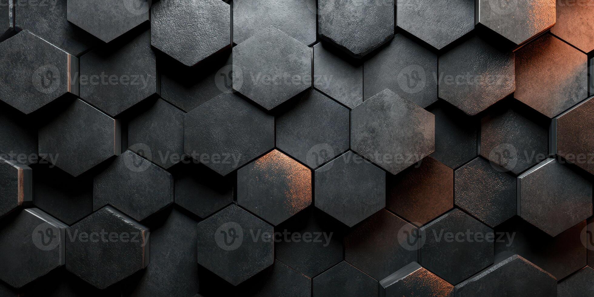 Modern black hexagonal wall design showcasing textured details and artistic composition in contemporary interiors photo