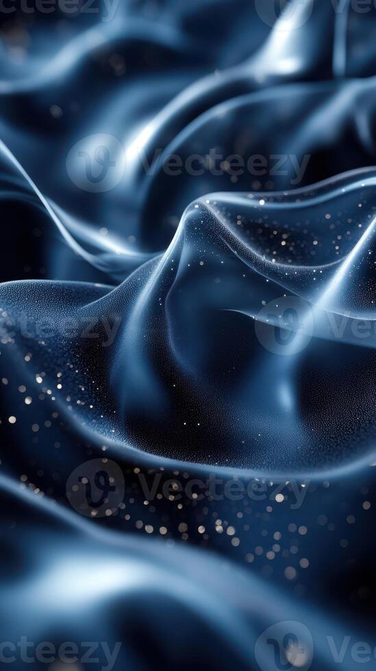 Elegant flowing fabric with shimmering particles under soft light in a tranquil setting photo