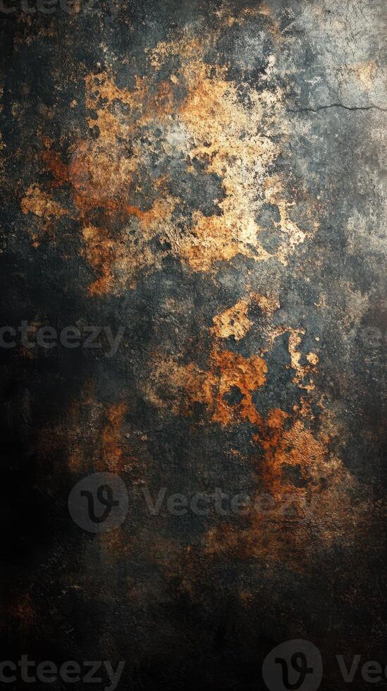 Textured wall surface with rust and decay in dim light creates a unique ambiance for artistic projects and backgrounds photo
