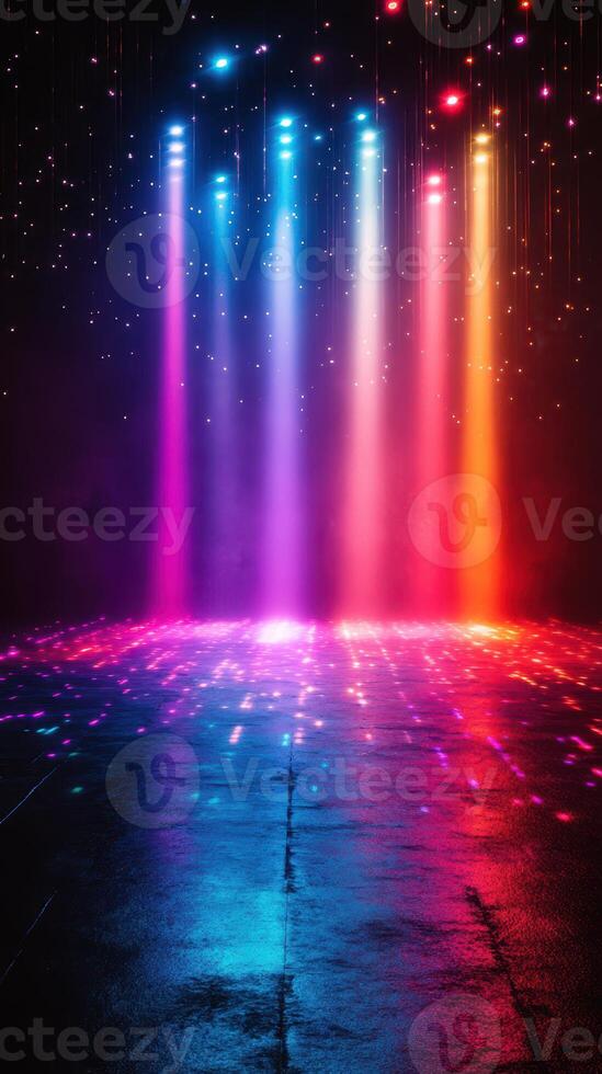 Colorful light display creates an enchanting atmosphere in a dark setting at a night event photo