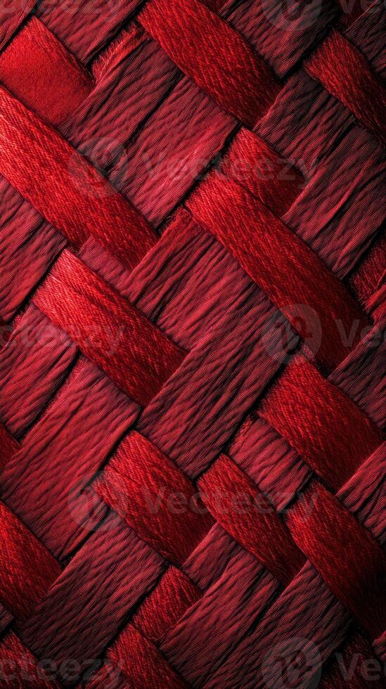 Woven red textile showcasing intricate patterns and rich texture in a close-up view photo