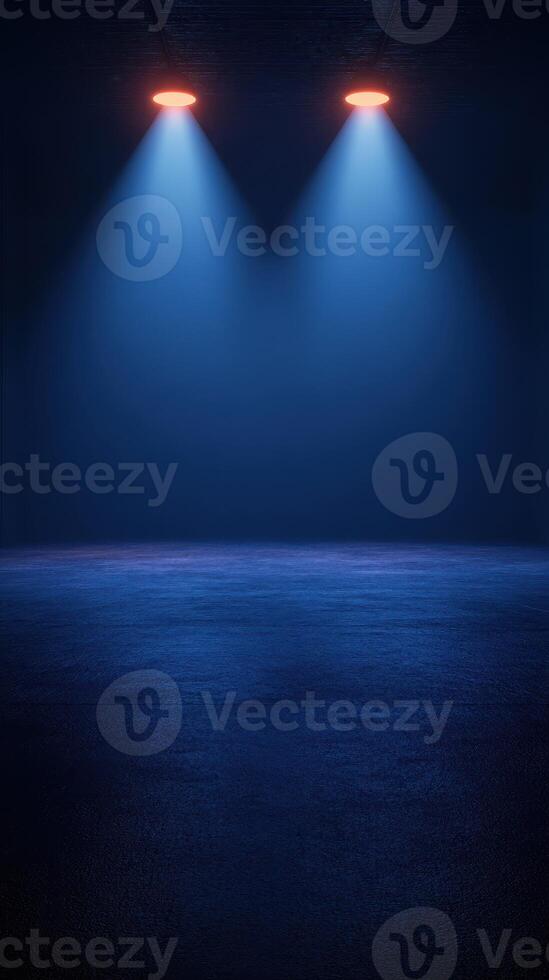 Stage lighting creates dramatic atmosphere in empty performance space at night photo