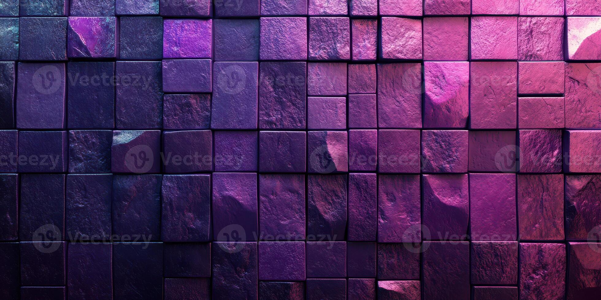 Colorful textured wall composed of square tiles illuminated by purple and pink lights photo