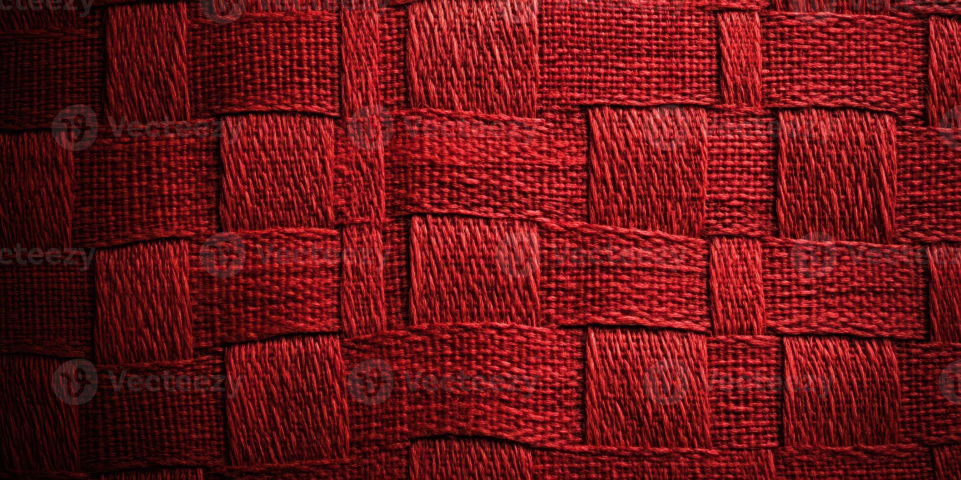 Woven red textile showcases intricate patterns and textures, highlighting craftsmanship and design in fabric artistry photo