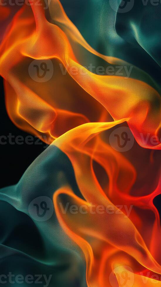 Colorful flowing fabric creates a dynamic visual experience with vibrant hues of orange and blue photo