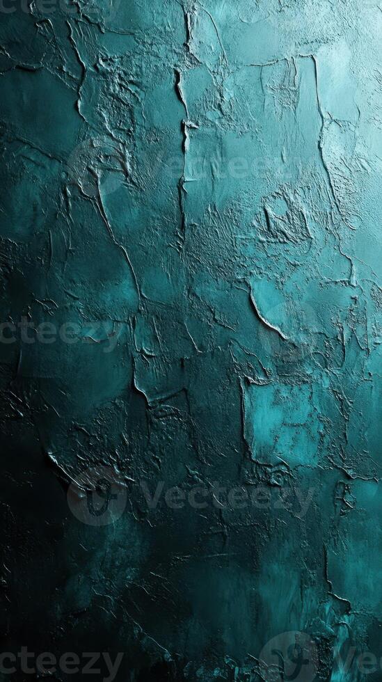 Rich textured wall with deep teal hues showcasing artistic plasterwork and intriguing surface patterns in varied lighting photo