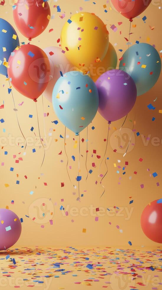 Colorful balloons and confetti create a festive atmosphere for celebrations during a joyful party or ceremony photo