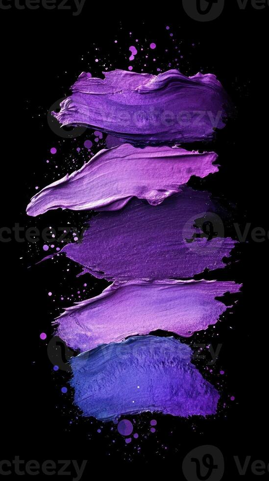 Striking arrangement of purple paint strokes against a black background highlighting artistic texture and color photo