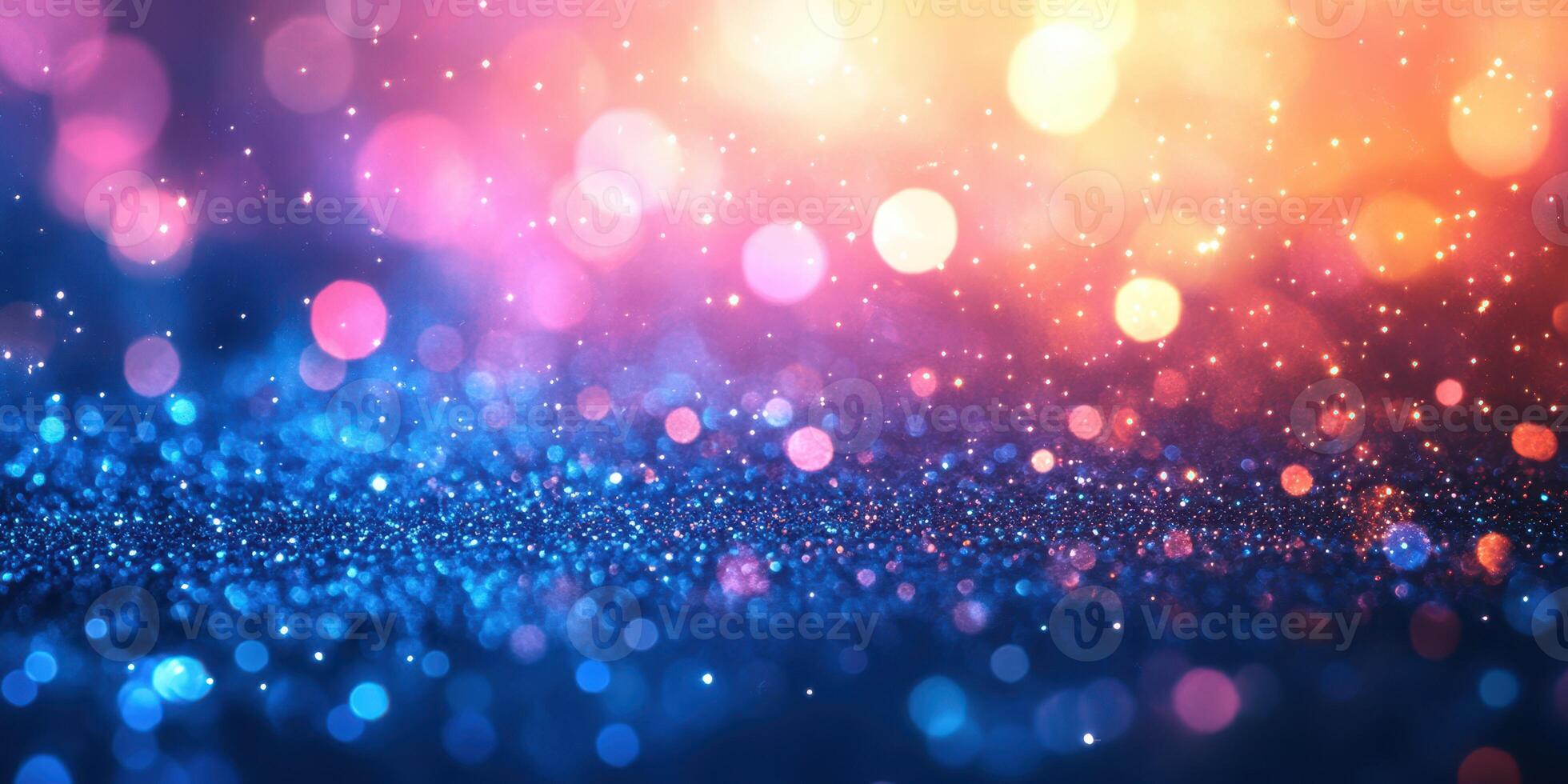 Colorful bokeh background with shimmering lights in shades of blue, purple, and orange during a festive celebration photo