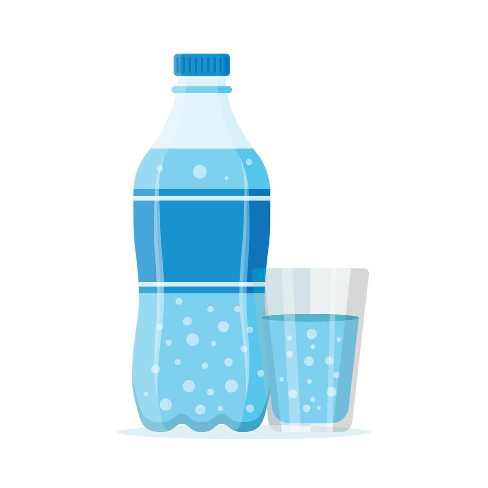 A bottle of water and a glass of water vector