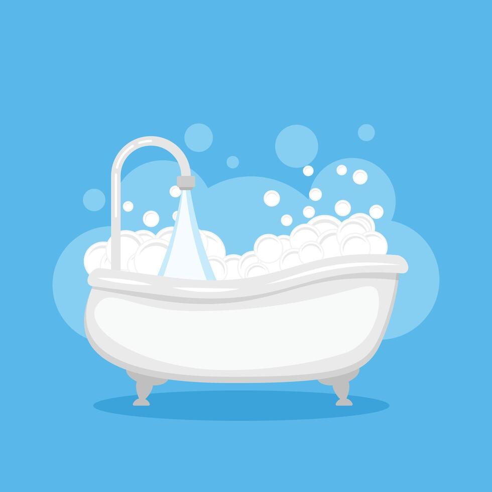 Bathtub with soap bubbles and water vector