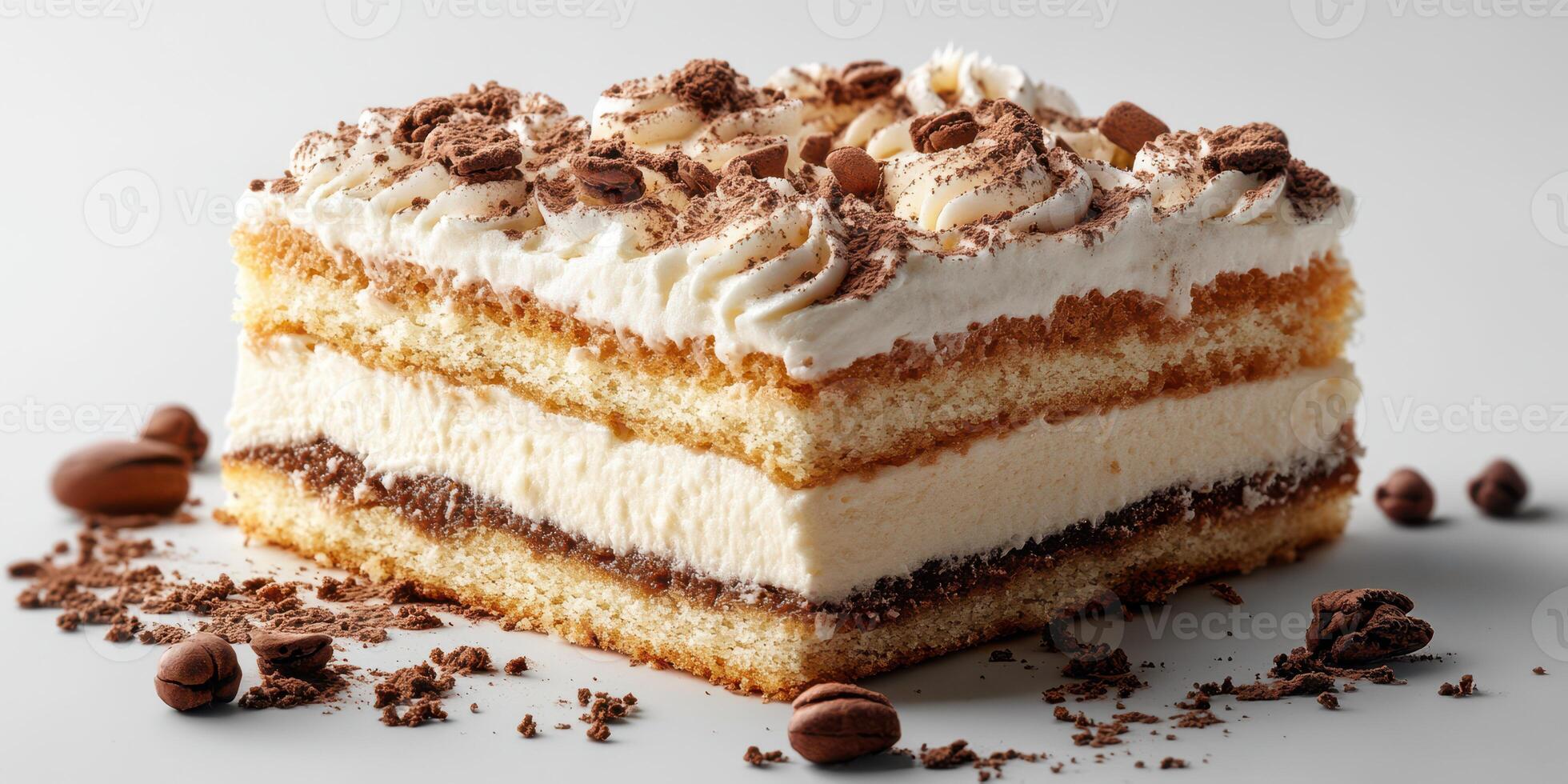 Delicious layered dessert topped with cream and chocolate sprinkled on the side served in a modern kitchen setting photo