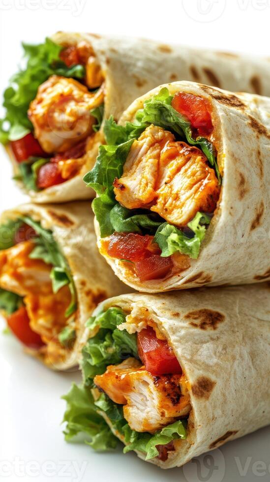 Flavorful chicken wraps with fresh vegetables are perfect for a quick lunch photo