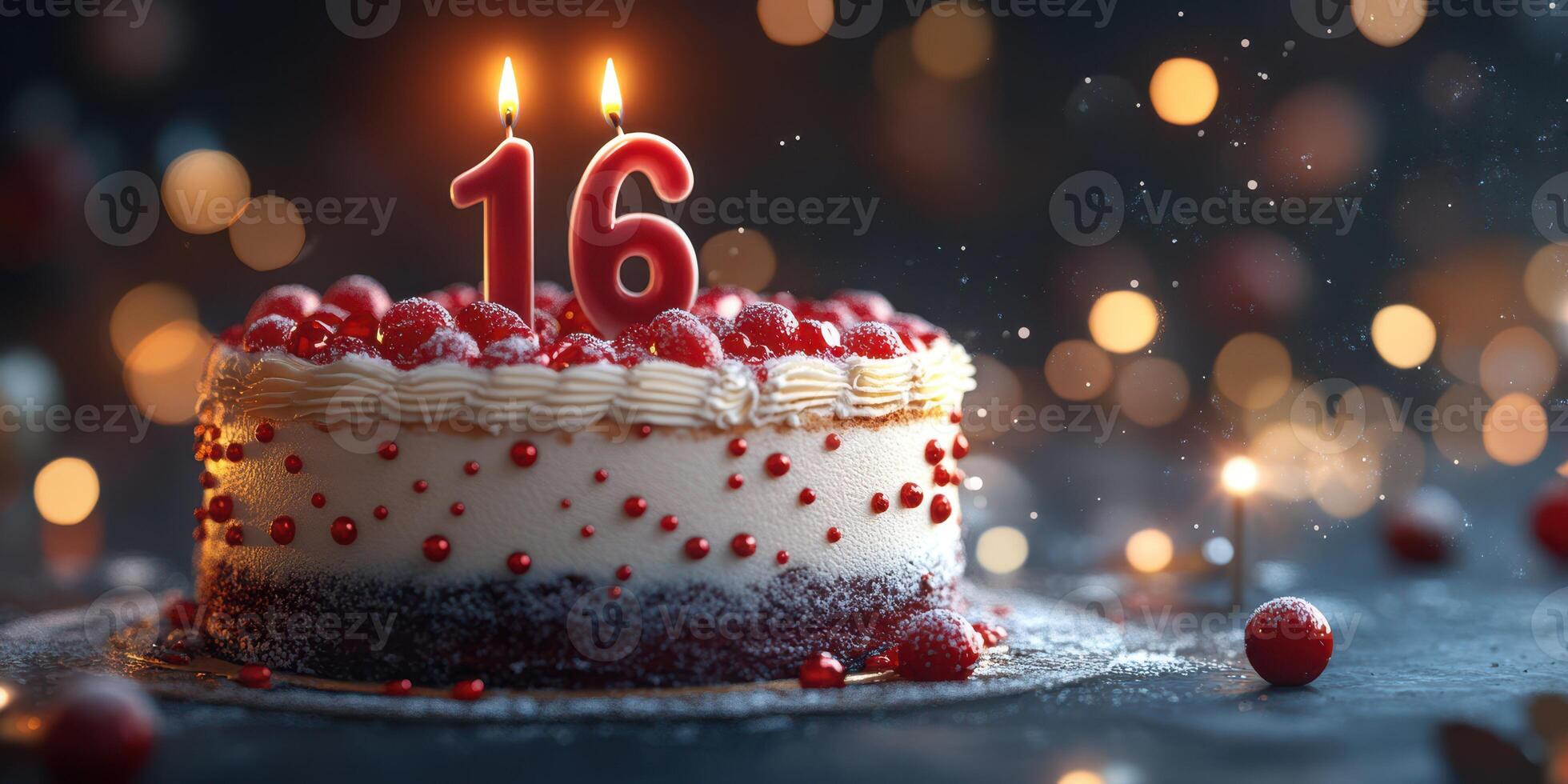Celebrating a sweet sixteen birthday with a beautifully decorated cake and glowing candles photo