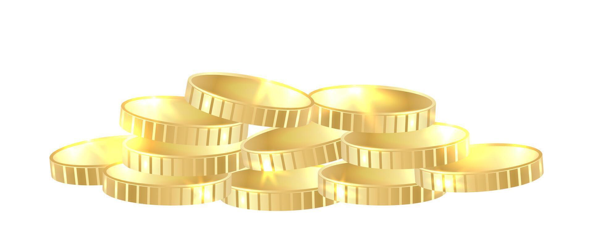 Realistic stacks 3D gold coins, many money. Jackpot, casino, poker or winning elements. illustration on white background vector