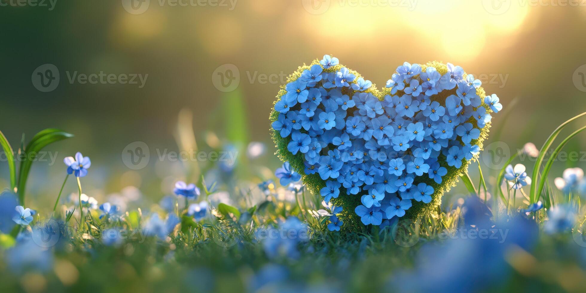 flores arreglado en un corazón forma rodeado por un vibrante jardín a puesta de sol creando un romántico atmósfera foto